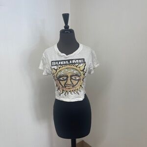 Sublime Band T-Shirt Sun Logo Graphic White Crop Top 2022 Size XS